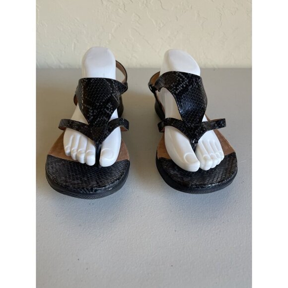 Softwalk Size 9M Black Leather Reptile Print Orthotic Sandals Toe Post Ankle Str - Picture 4 of 7